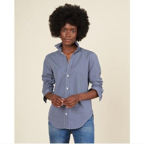 Frank & Eileen BARRY Cotton Button Down Collar Shirt Navy Blue W/Dots Size Large - Picture 11 of 11